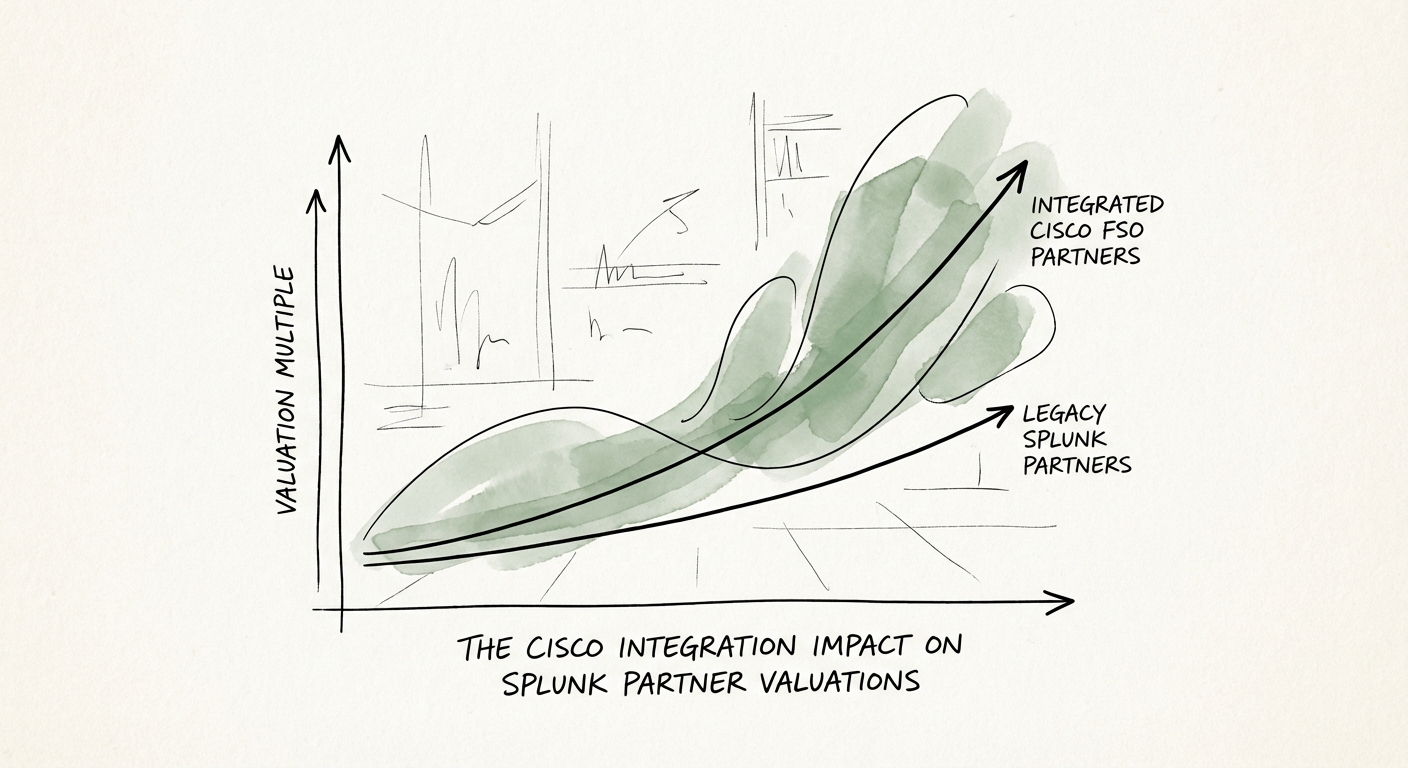 Graph showing valuation multiple divergence between legacy Splunk partners and integrated Cisco FSO partners