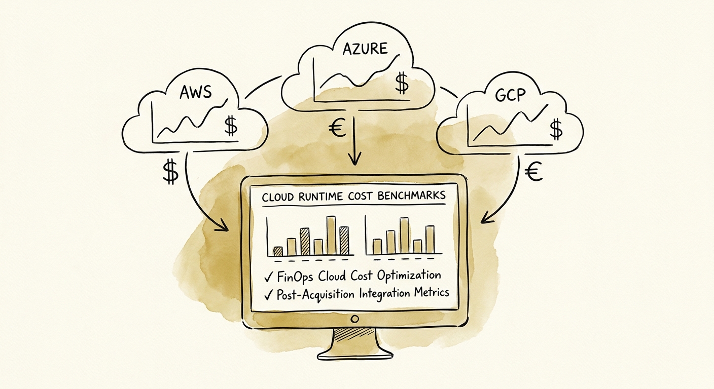 Financial dashboard showing FinOps cloud cost optimization and AWS to GCP integration metrics