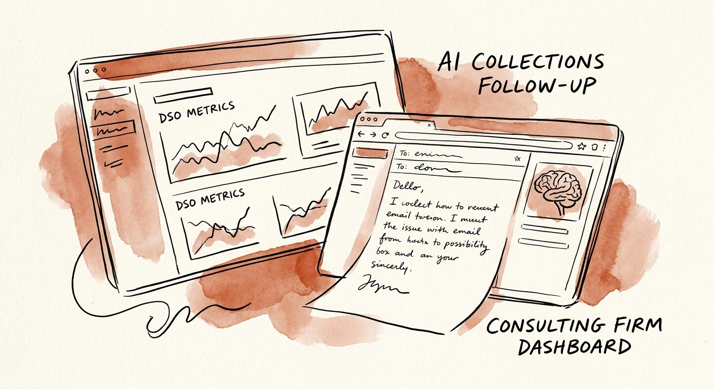Consulting firm finance leader reviewing AI-assisted collections follow-up workflow.