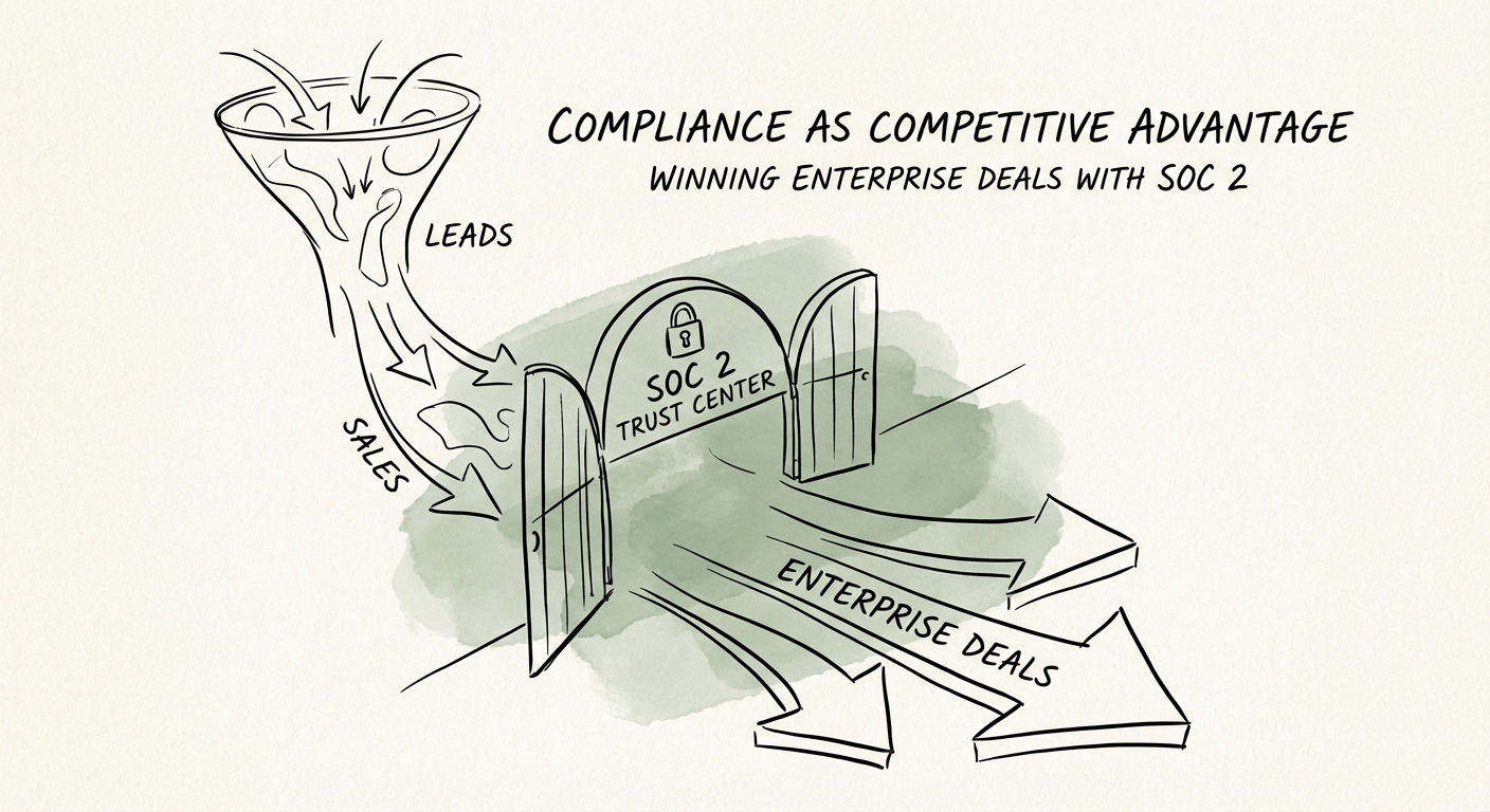 Visual representation of a sales funnel accelerating through a security trust center gate
