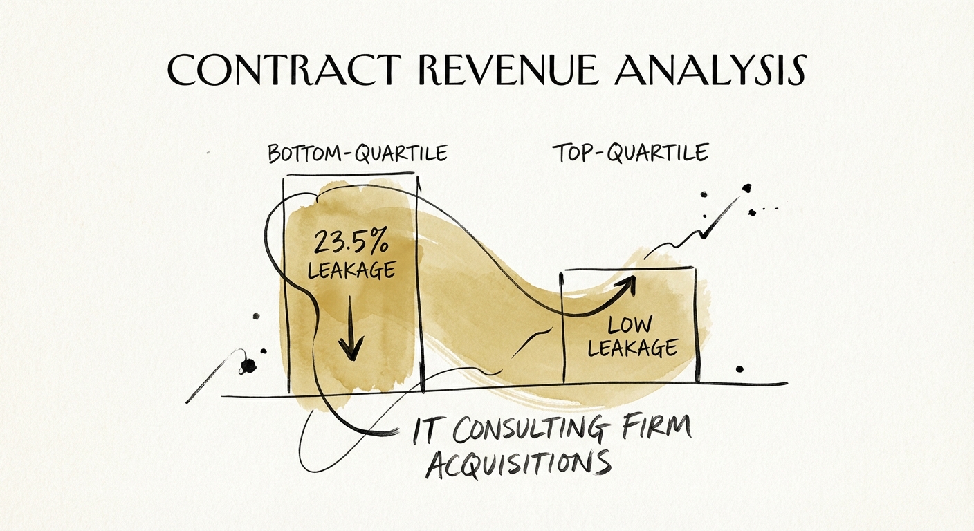 Chart showing the Backlog Leakage Rate of 23.5 percent for bottom-quartile IT services firms versus top-quartile performers.