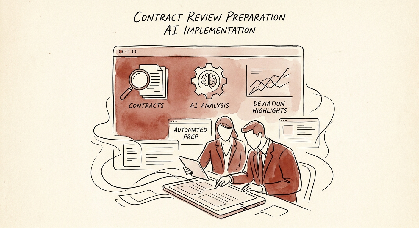 Professional services contract-review workflow showing engagement letter, liability clause, conflict check, partner review, and delivery-risk flag.