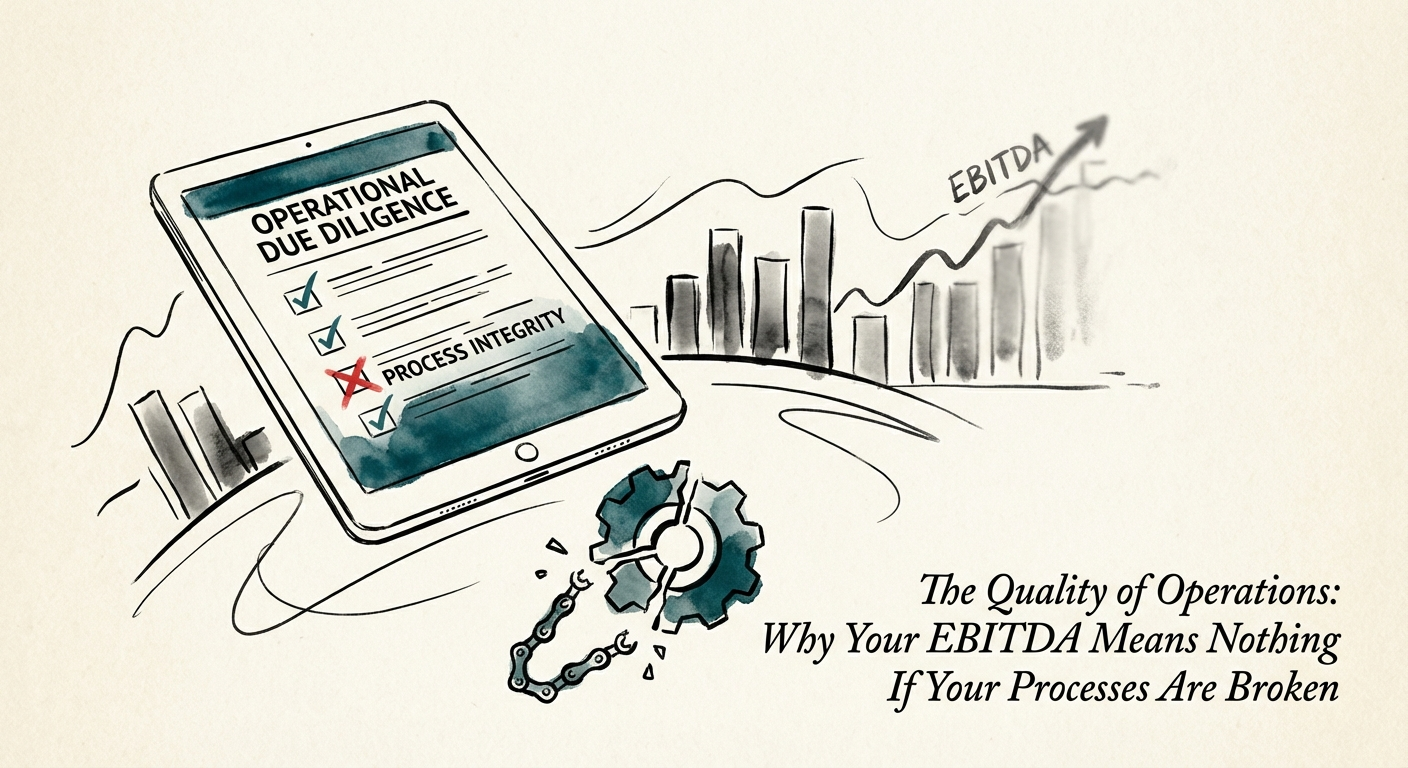 Operational due diligence checklist on a tablet with financial charts in the background