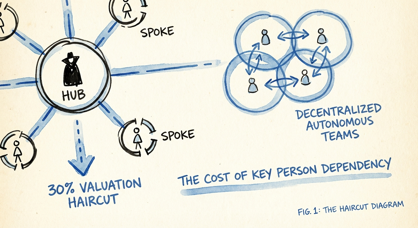 Diagram contrasting Hub-and-Spoke management vs Decentralized Autonomous Teams