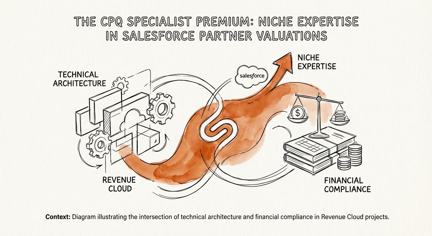 Diagram illustrating the intersection of technical architecture and financial compliance in Revenue Cloud projects