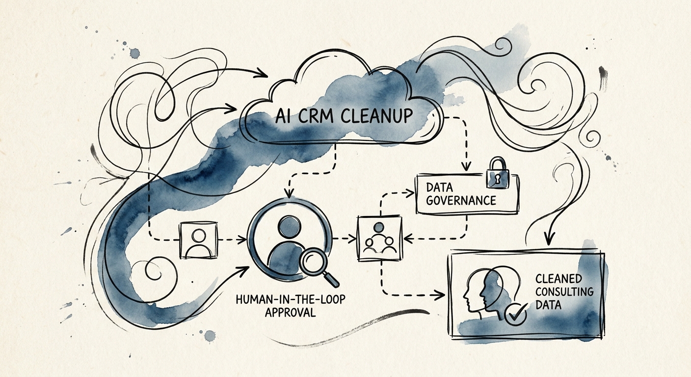AI-assisted CRM cleanup workflow for a consulting-firm pipeline review.