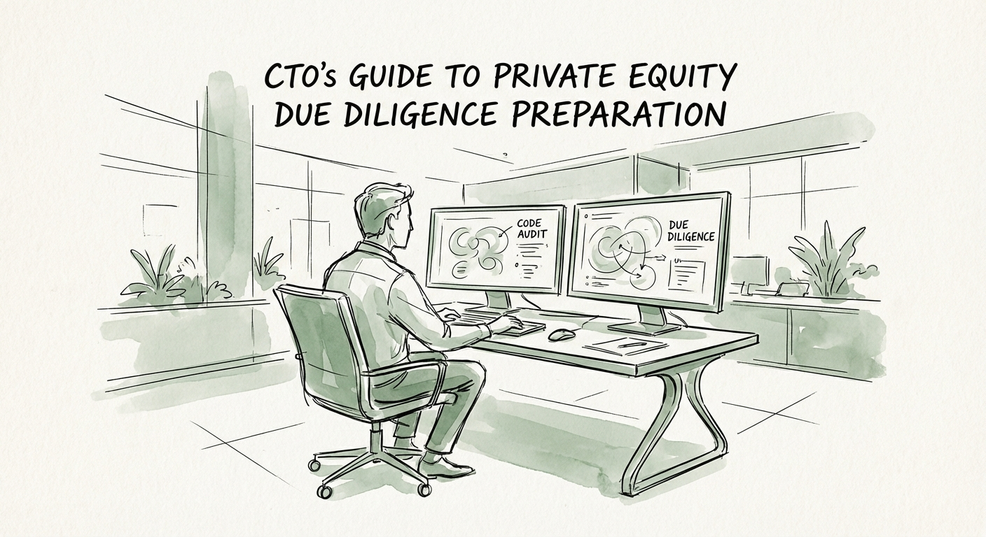 CTO reviewing code audit results on multiple monitors in a modern office