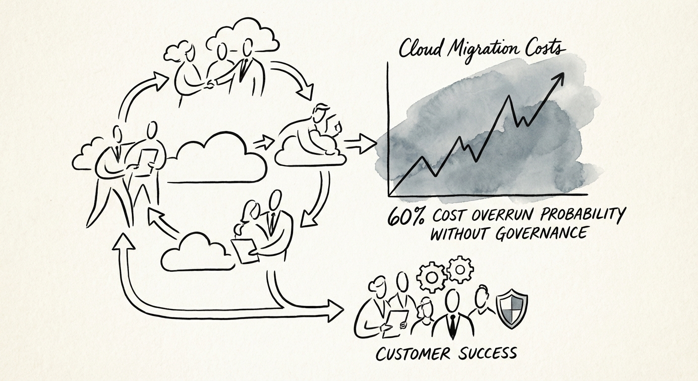 Chart showing 60% cost overrun probability in cloud migrations without governance