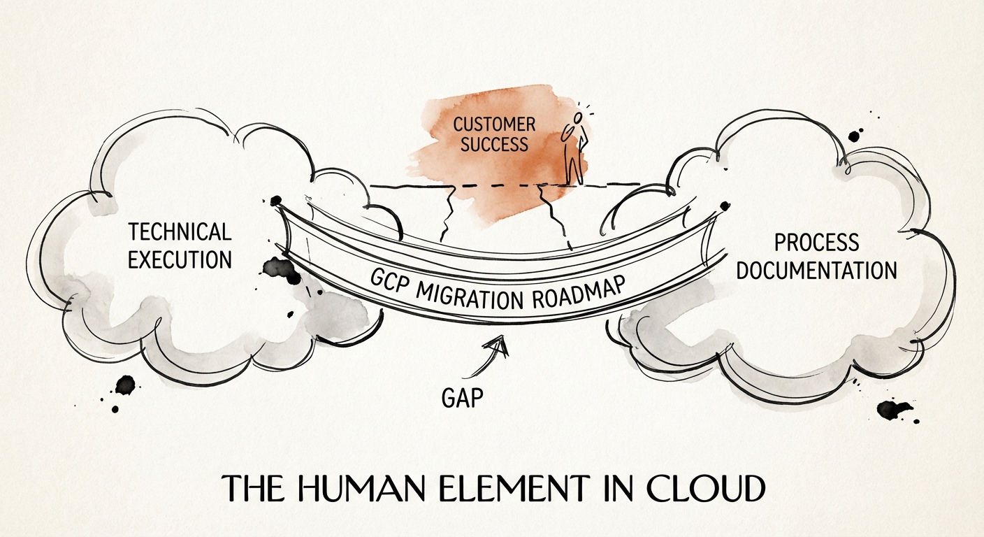 GCP Migration Roadmap showing the gap between technical execution and process documentation