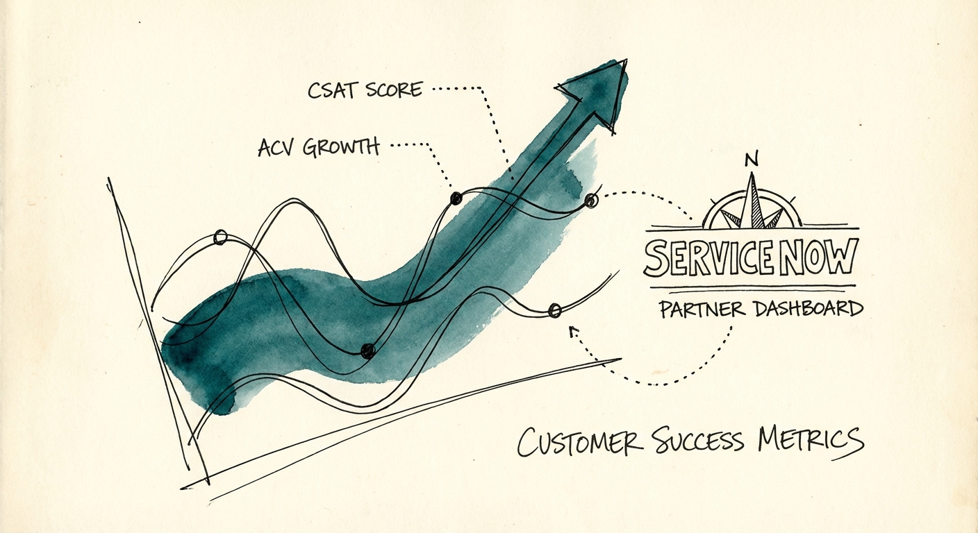 ServiceNow Partner Ecosystem Dashboard showing CSAT and ACV metrics