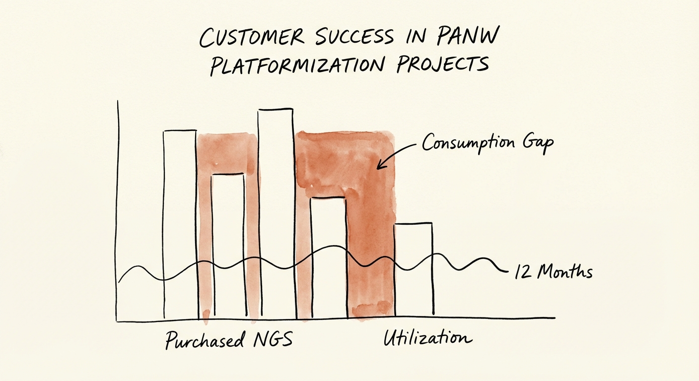 A bar chart illustrating the 'Consumption Gap'—the difference between purchased NGS credits and actual utilization over a 12-month period.