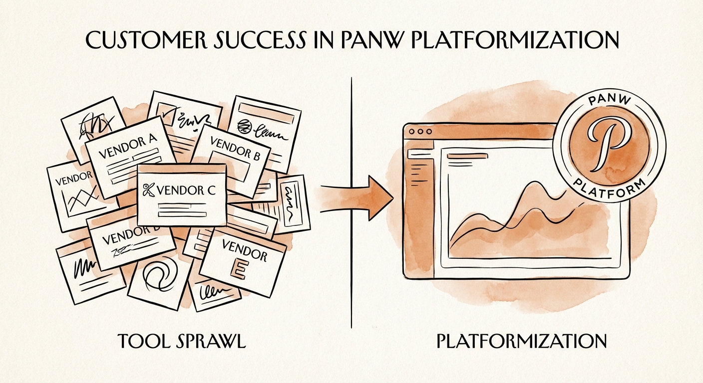 A split-screen graphic showing 'Tool Sprawl' with multiple vendor logos on the left versus 'Platformization' with a unified dashboard on the right.