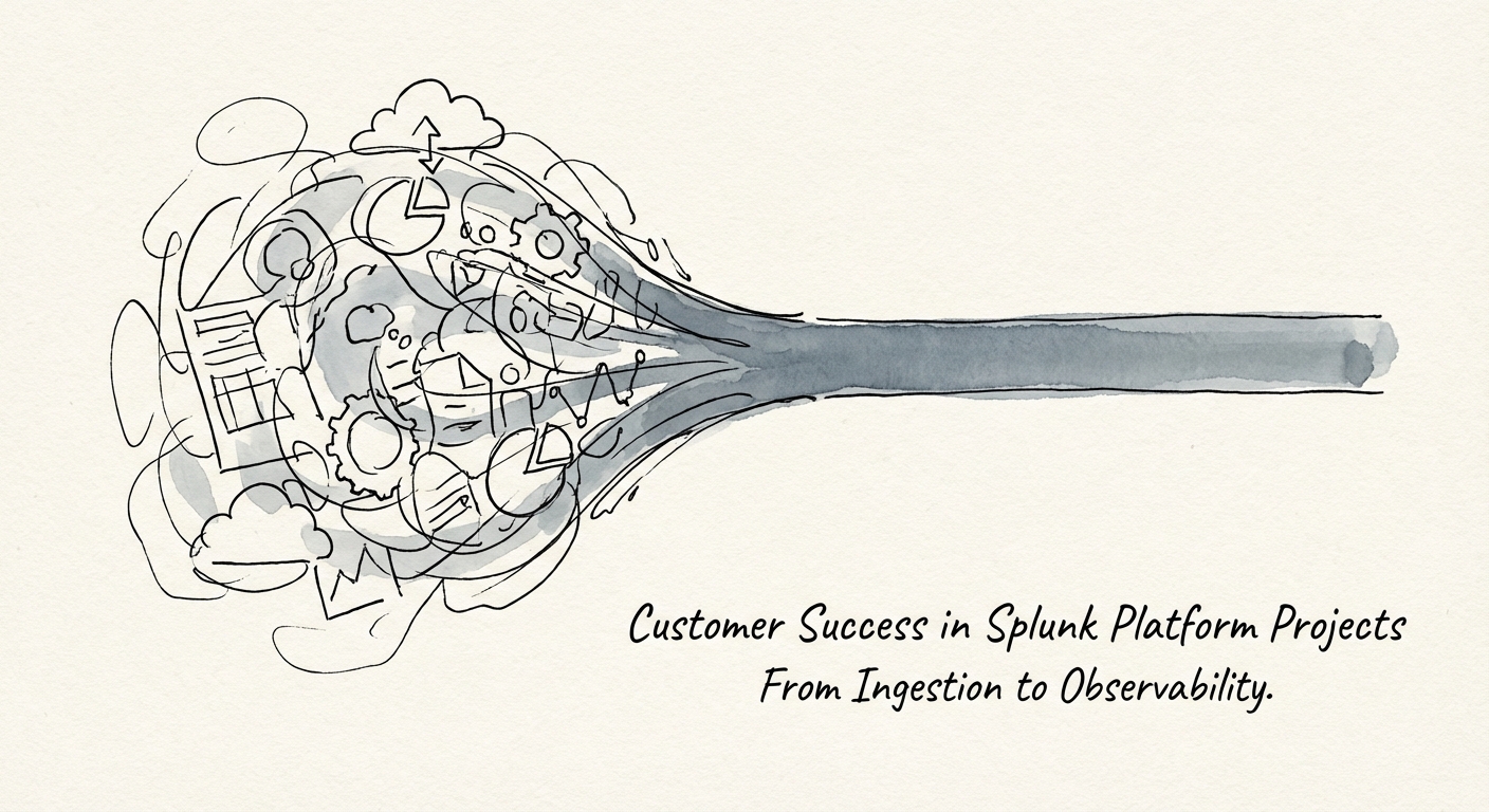 Abstract data visualization showing a chaotic stream of logs being filtered into a clear, single beam of insight, representing the shift from ingestion to observability.
