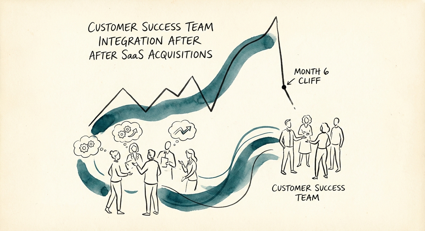 Graph showing the 'Month 6 Cliff' in customer churn following a SaaS acquisition