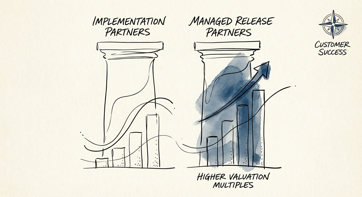 Chart comparing valuation multiples of Veeva Implementation Partners vs. Managed Release Partners.