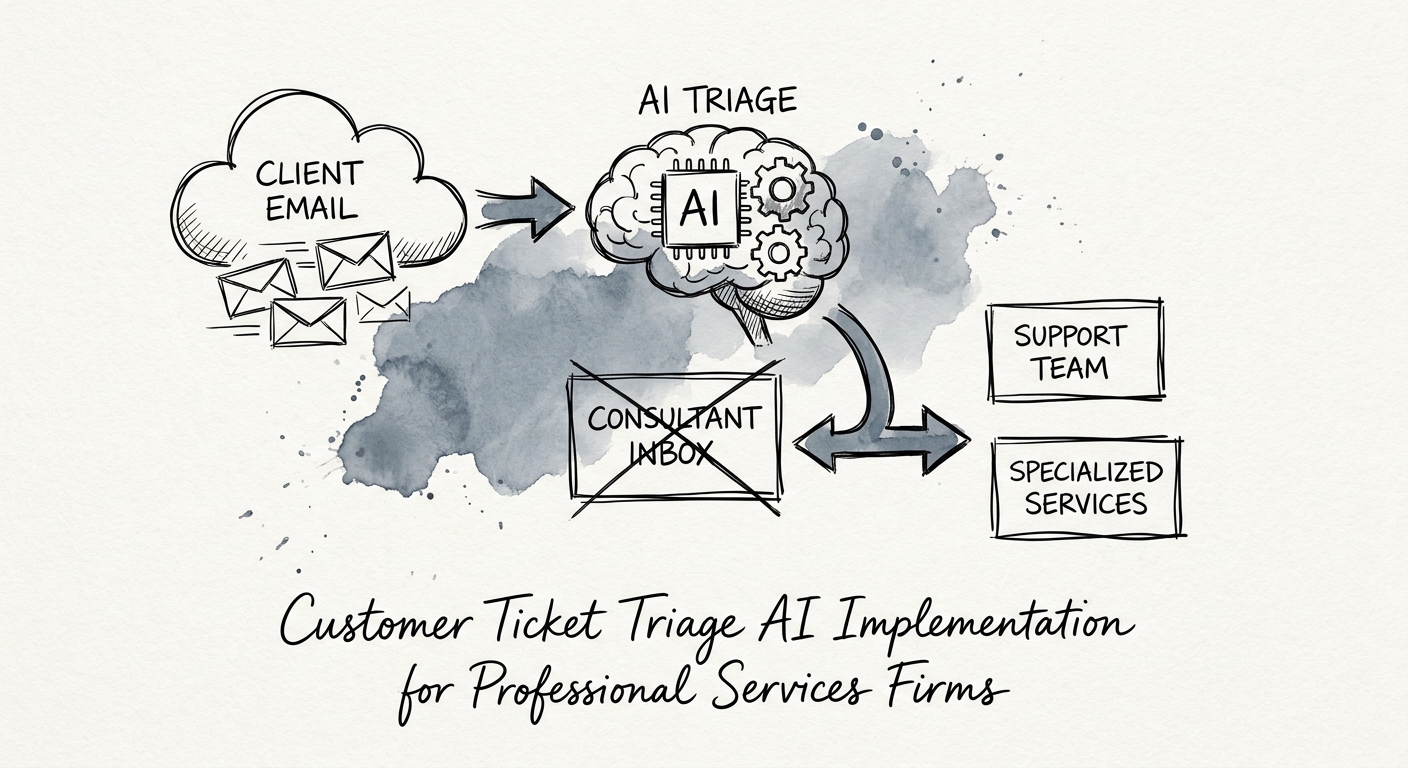 Customer ticket triage workflow showing client record, SLA threshold, project owner, routing reason, reviewer override, and reroute tracking.