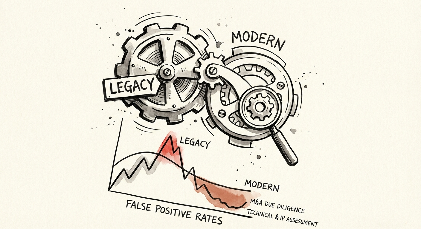 Chart comparing false positive rates of legacy vs modern cybersecurity platforms