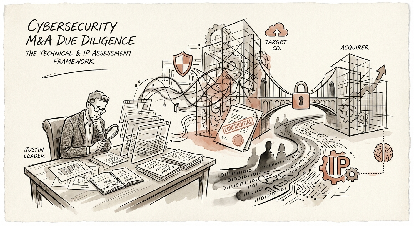 Justin Leader analyzing cybersecurity due diligence metrics for private equity M&A