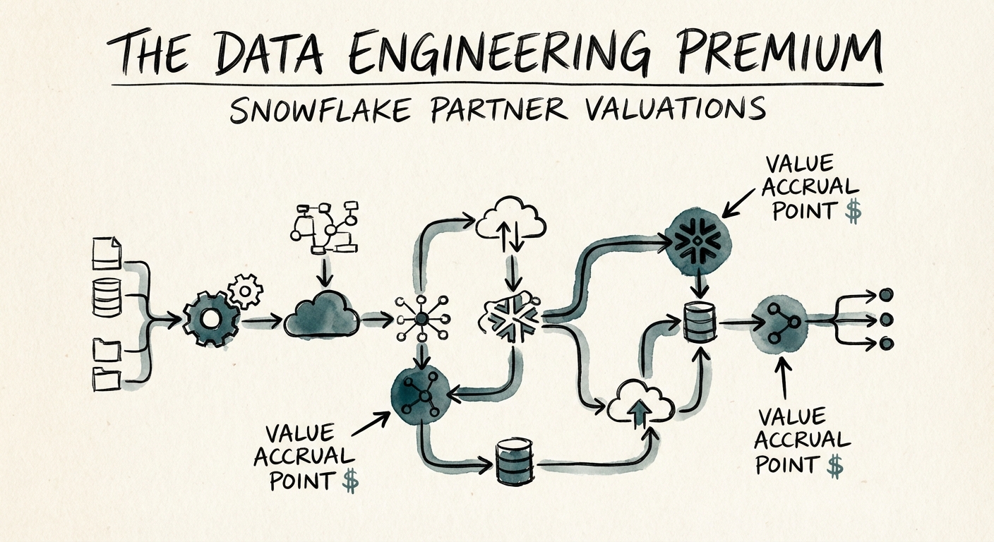 Data engineering pipeline architecture diagram showing value accrual points
