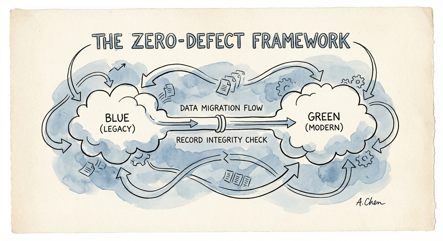Diagram of a Blue-Green deployment architecture for zero-downtime
data migration