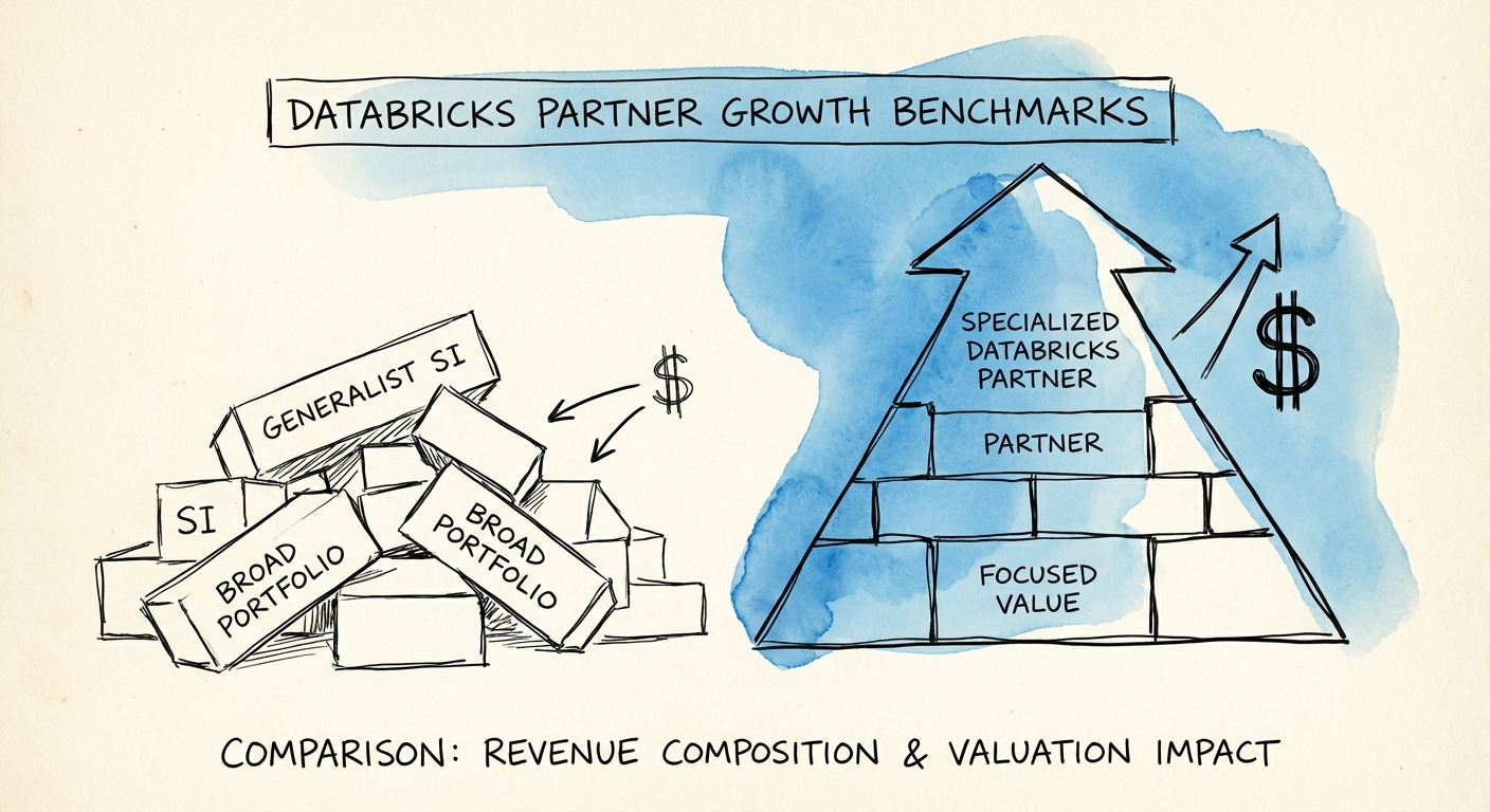 Comparison of generalist SI vs specialized Databricks partner revenue composition and valuation impact