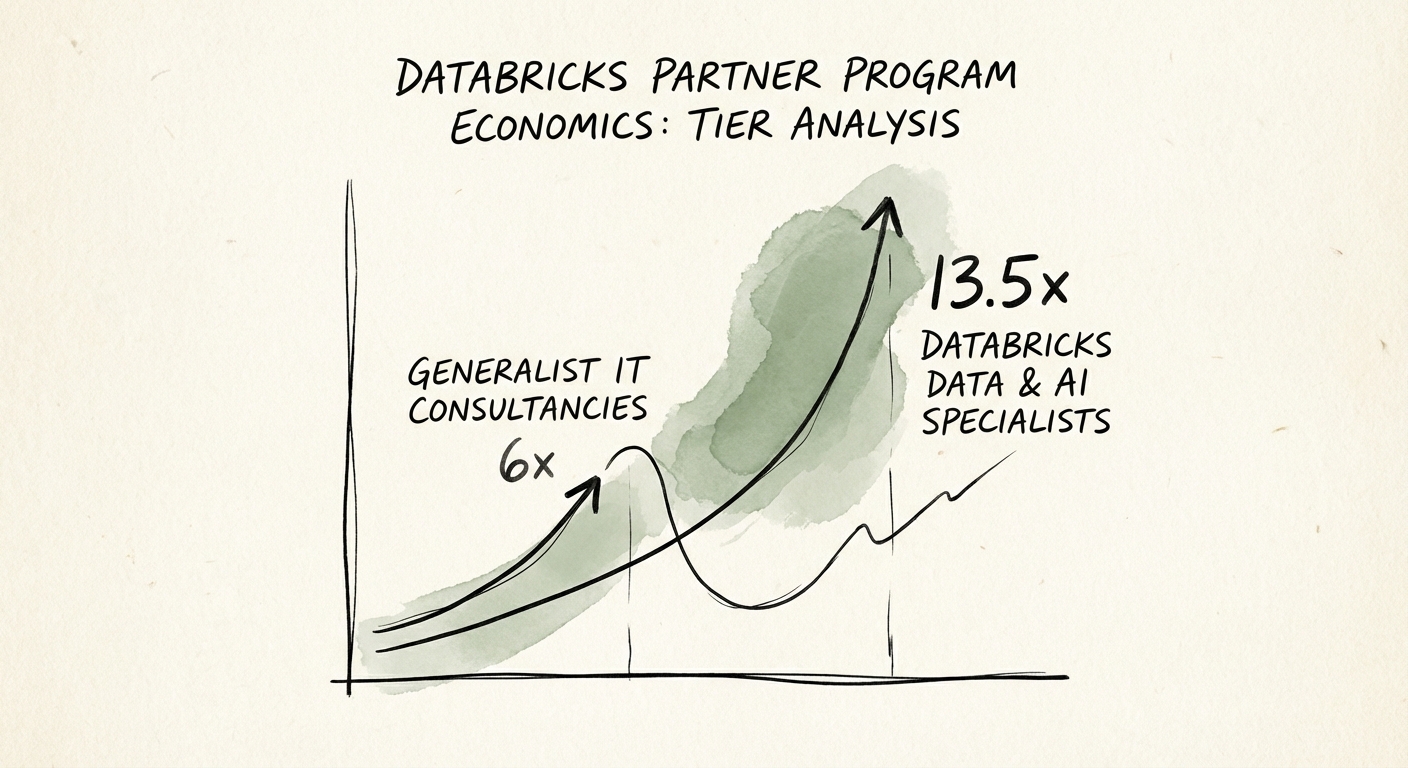 Graph showing the valuation multiple gap between Generalist IT Consultancies (6x) and Databricks Data & AI Specialists (13.5x).