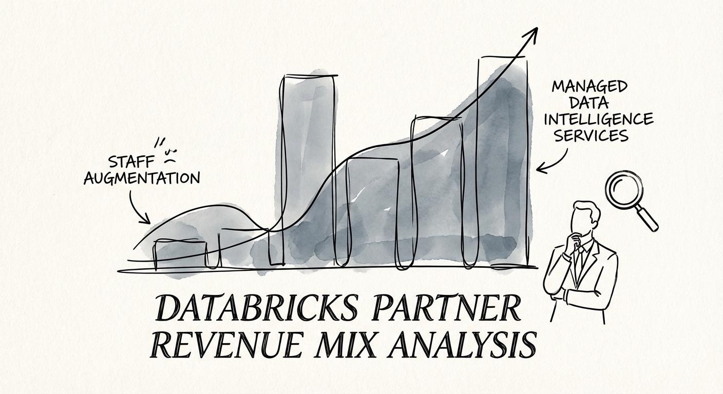 Chart showing Databricks partner revenue mix evolution from low-margin staff augmentation to high-margin managed data intelligence services.