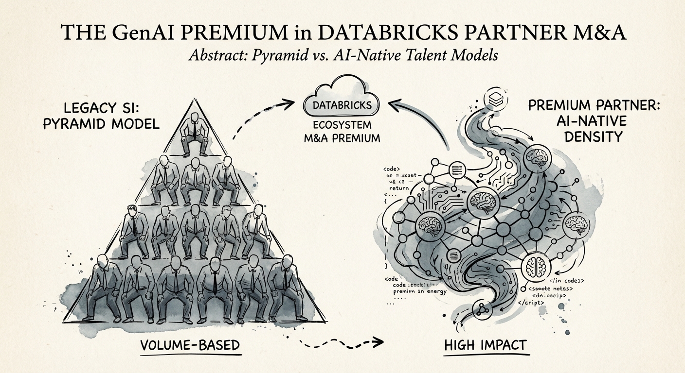 Diagram comparing the 'Pyramid' talent model of legacy SIs versus the 'AI-Native' talent density of premium partners.