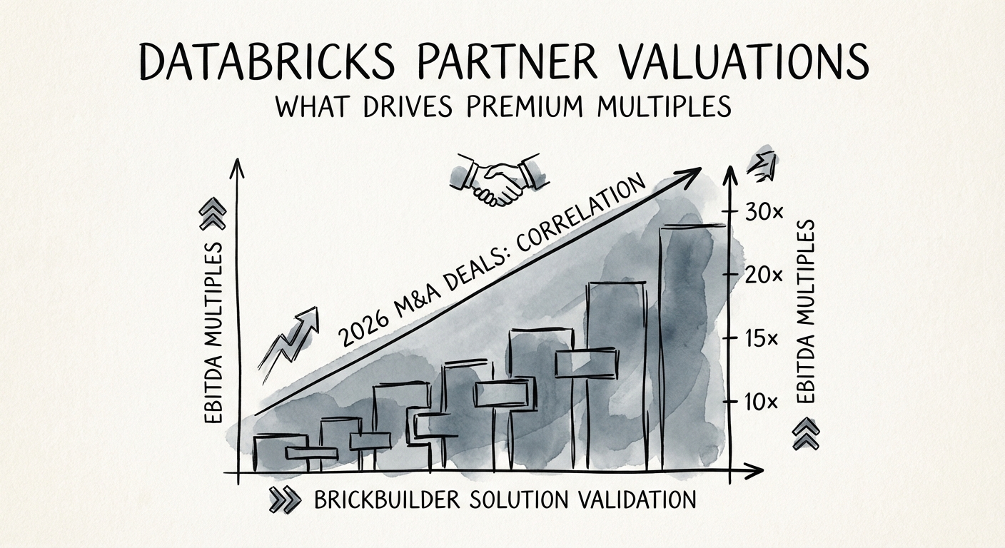 Chart showing the correlation between Brickbuilder solution validation and EBITDA multiples in 2026 M&A deals.