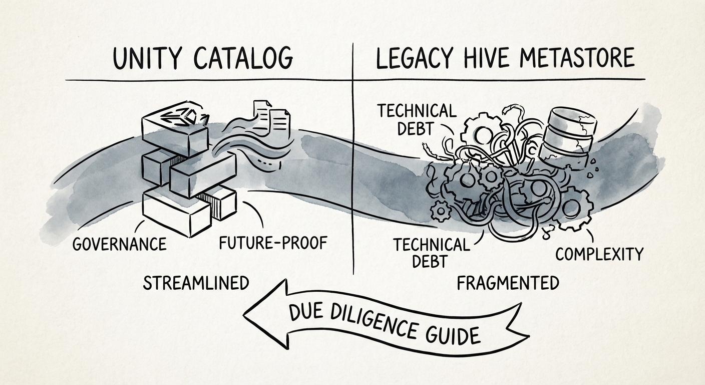 Comparison chart of Databricks Unity Catalog vs Legacy Hive Metastore architecture