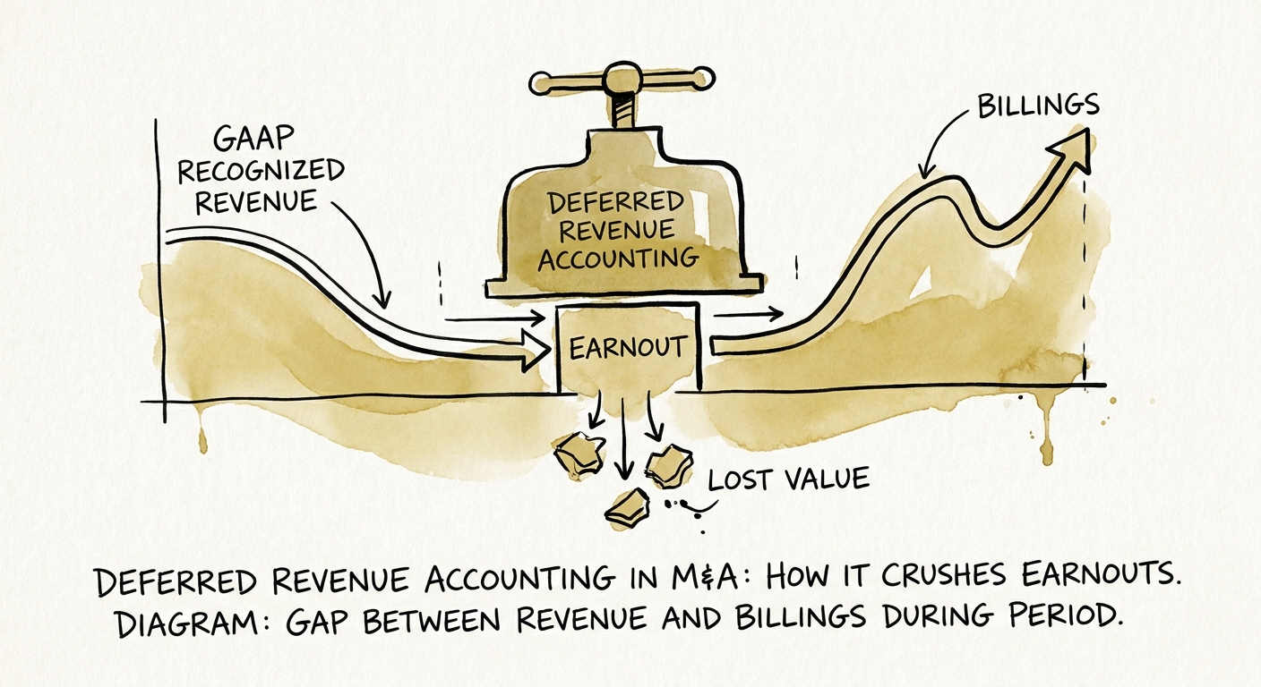 Diagram detailing the difference between GAAP recognized revenue and billings during an earnout period.