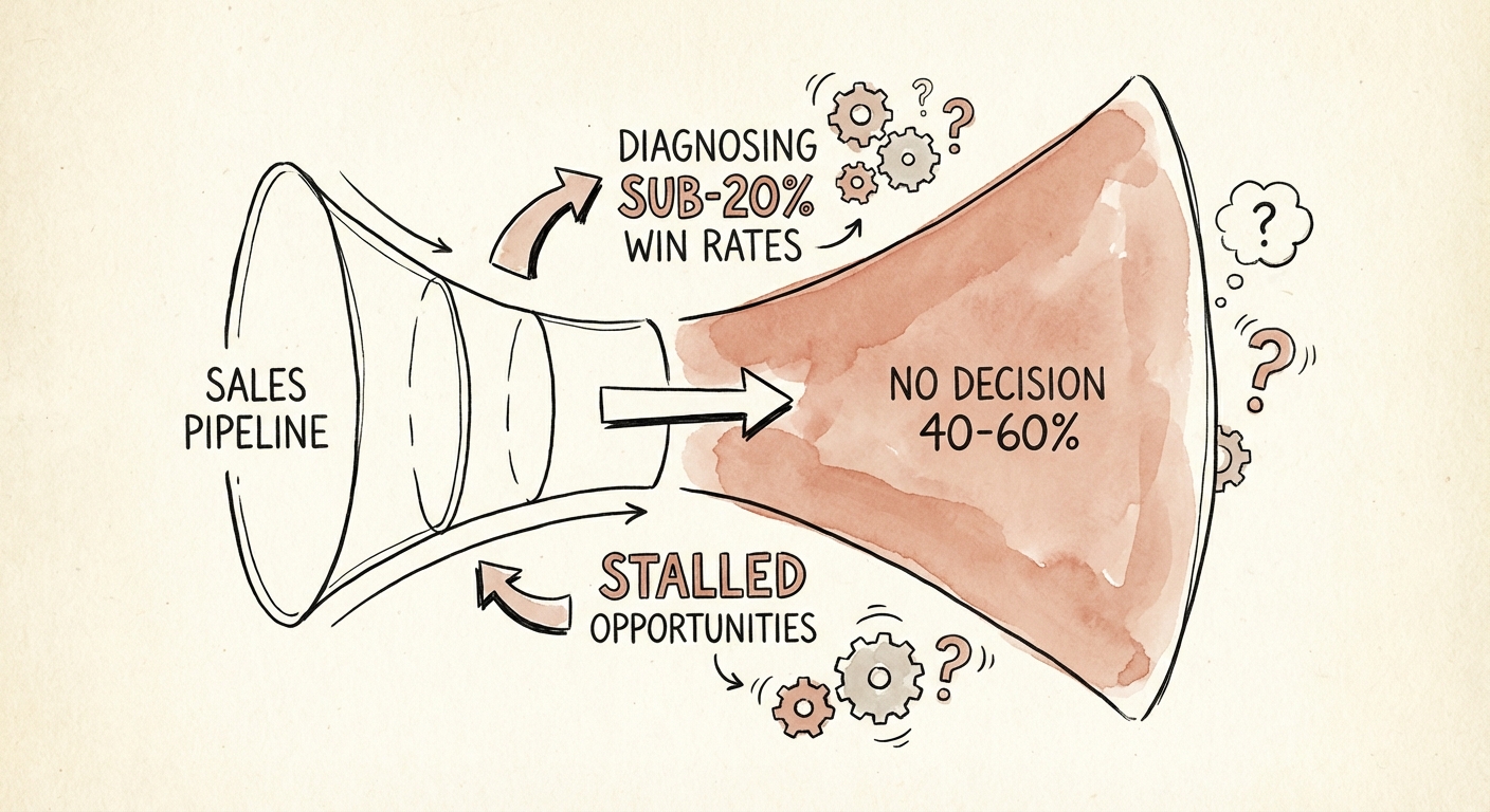 Visual breakdown of the 'No Decision' wedge in sales pipelines, illustrating 40-60% of stalled opportunities.