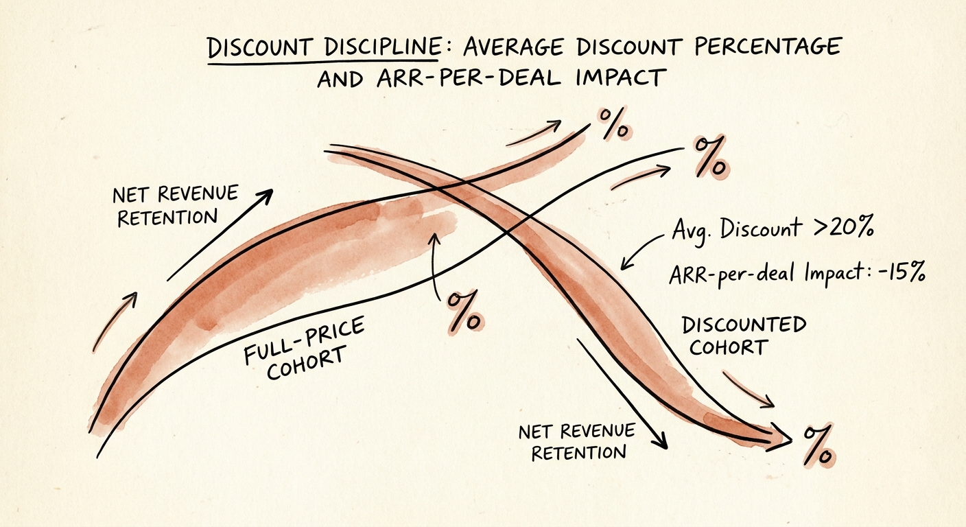 Financial chart comparing net revenue retention of full-price vs discounted cohorts