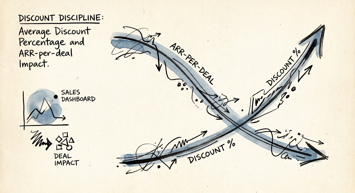 Sales dashboard showing ARR per deal dropping alongside rising discount percentages