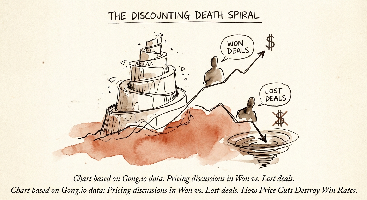 Chart illustrating the timing of pricing discussions in won vs lost deals based on Gong.io data.