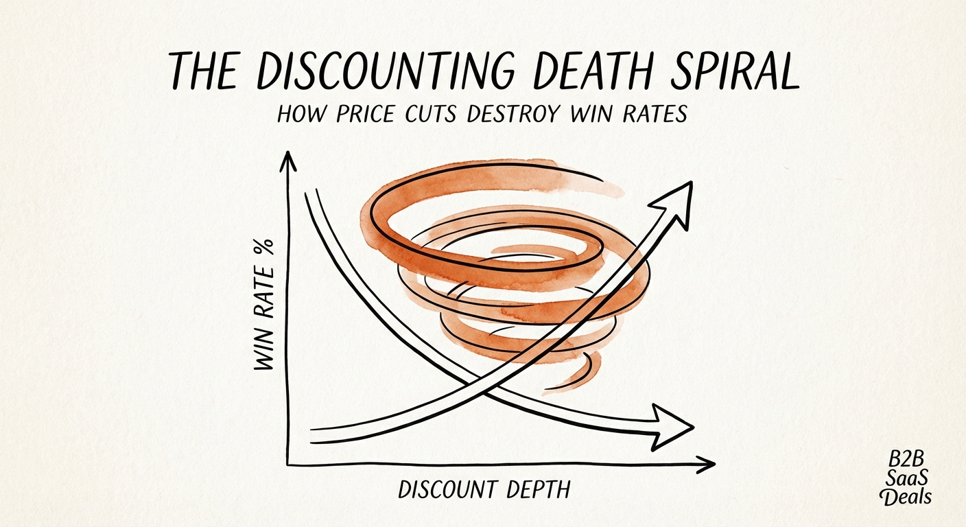 Graph showing the inverse correlation between discount depth and win rate percentage in B2B SaaS deals.
