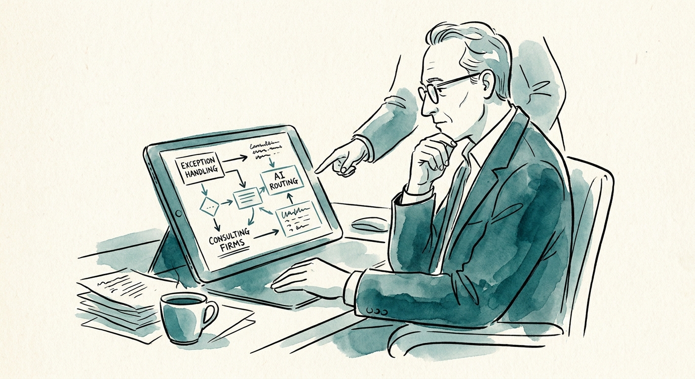 Consulting delivery manager comparing client priority, specialist availability, and scope risk before assigning a dispatch exception.