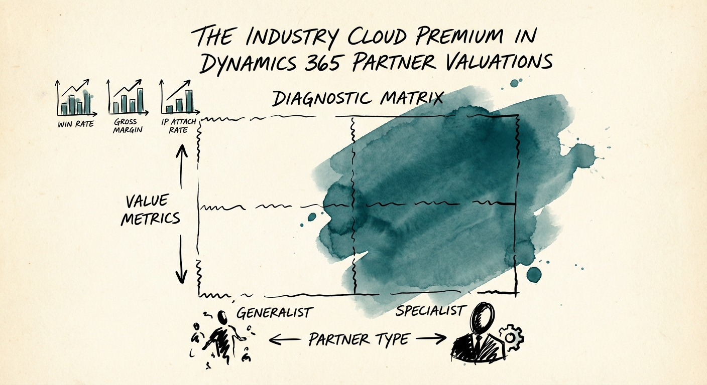 Diagnostic matrix comparing Generalist vs. Specialist partners across Win Rate, Gross Margin, and IP Attach Rate.