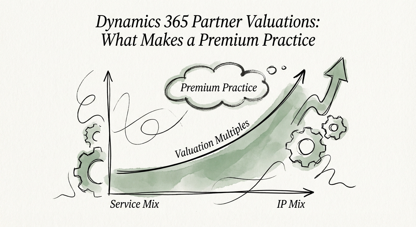 Graph showing valuation multiples for Dynamics 365 partners based on IP mix vs service mix