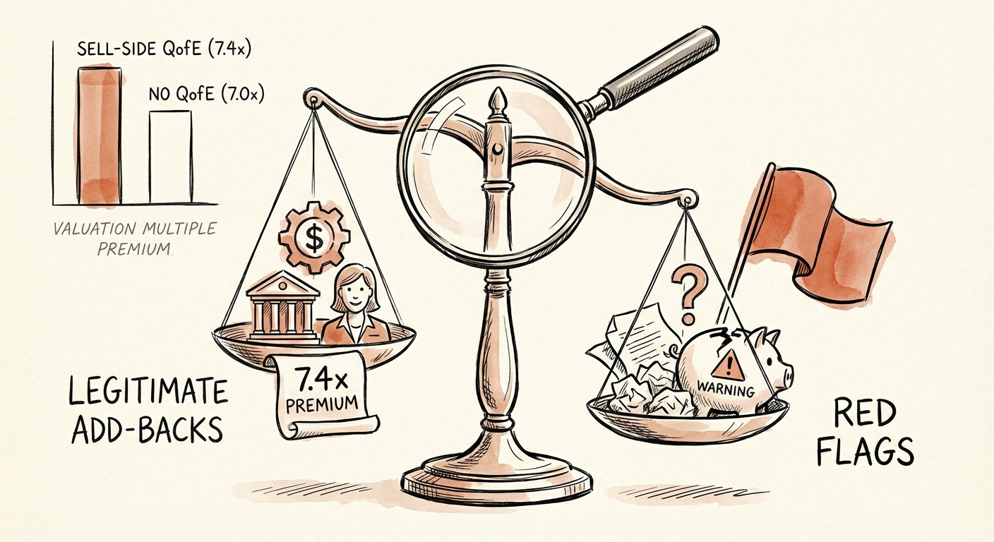 Chart showing the valuation multiple premium of 7.4x vs 7.0x for companies with sell-side quality of earnings reports.