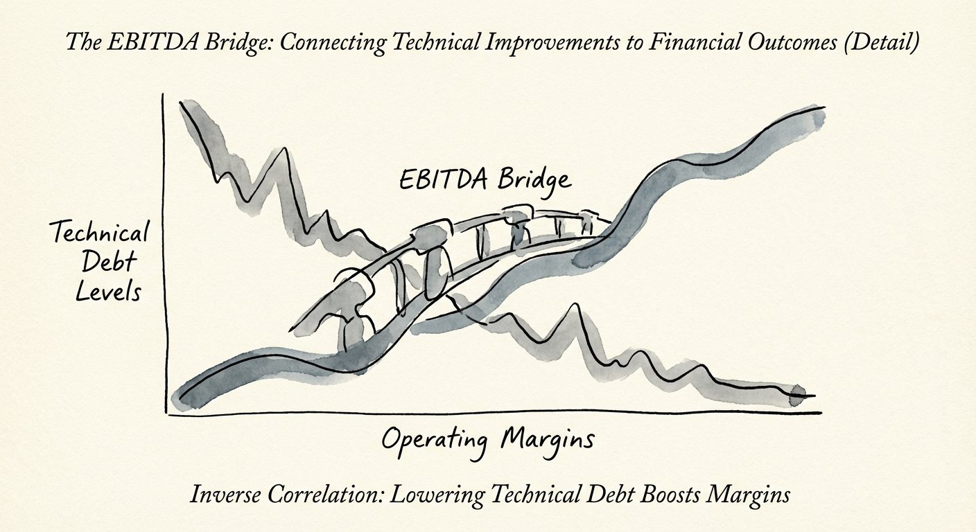 Chart showing the inverse correlation between technical debt
levels and operating margins
