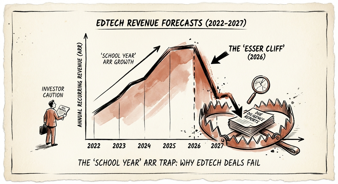 Graph showing the 'ESSER Cliff' in EdTech revenue forecasts for 2026