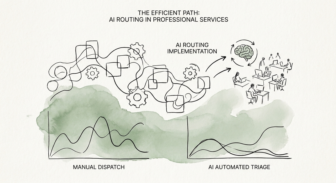 Ticket routing workflow showing intake, classification, escalation, and human review.
