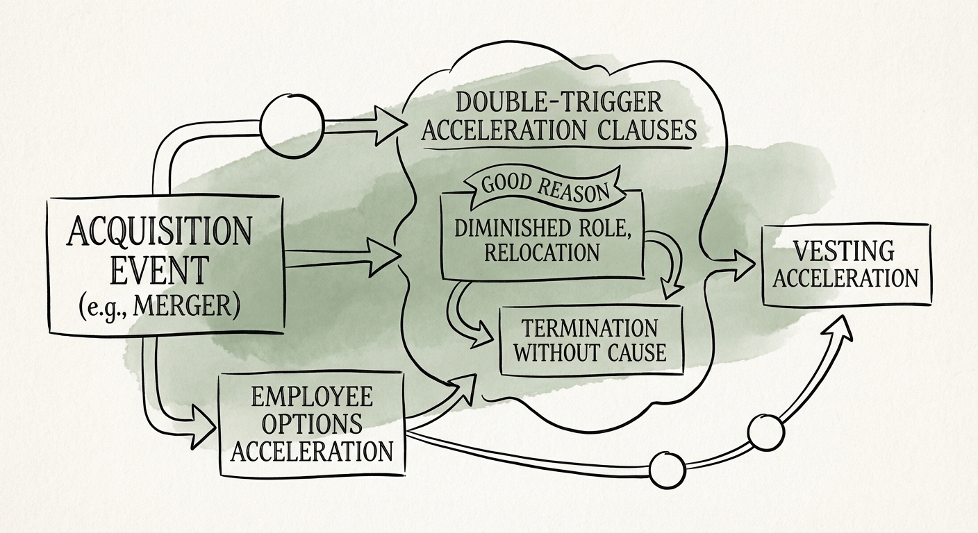 Chart illustrating the 'Good Reason' definitions in standard double-trigger acceleration clauses.