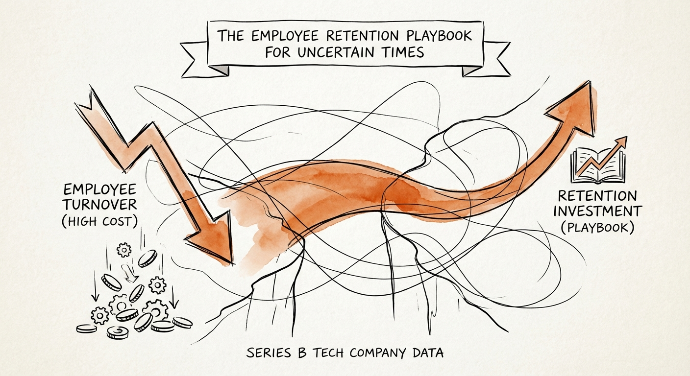 A data visualization showing the cost of employee turnover vs retention investment for a Series B tech company.