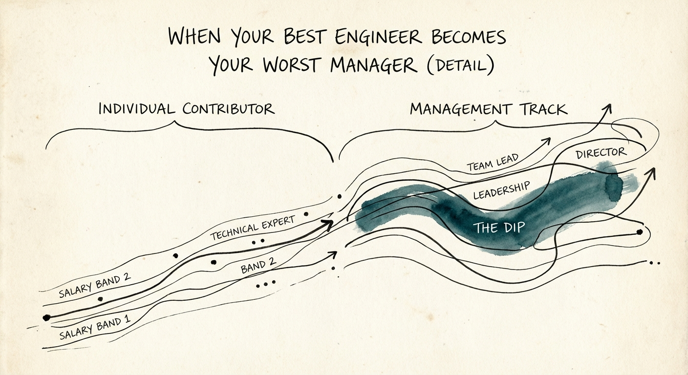 Chart showing the Divergent Career Path: Individual Contributor vs Management Track salary bands