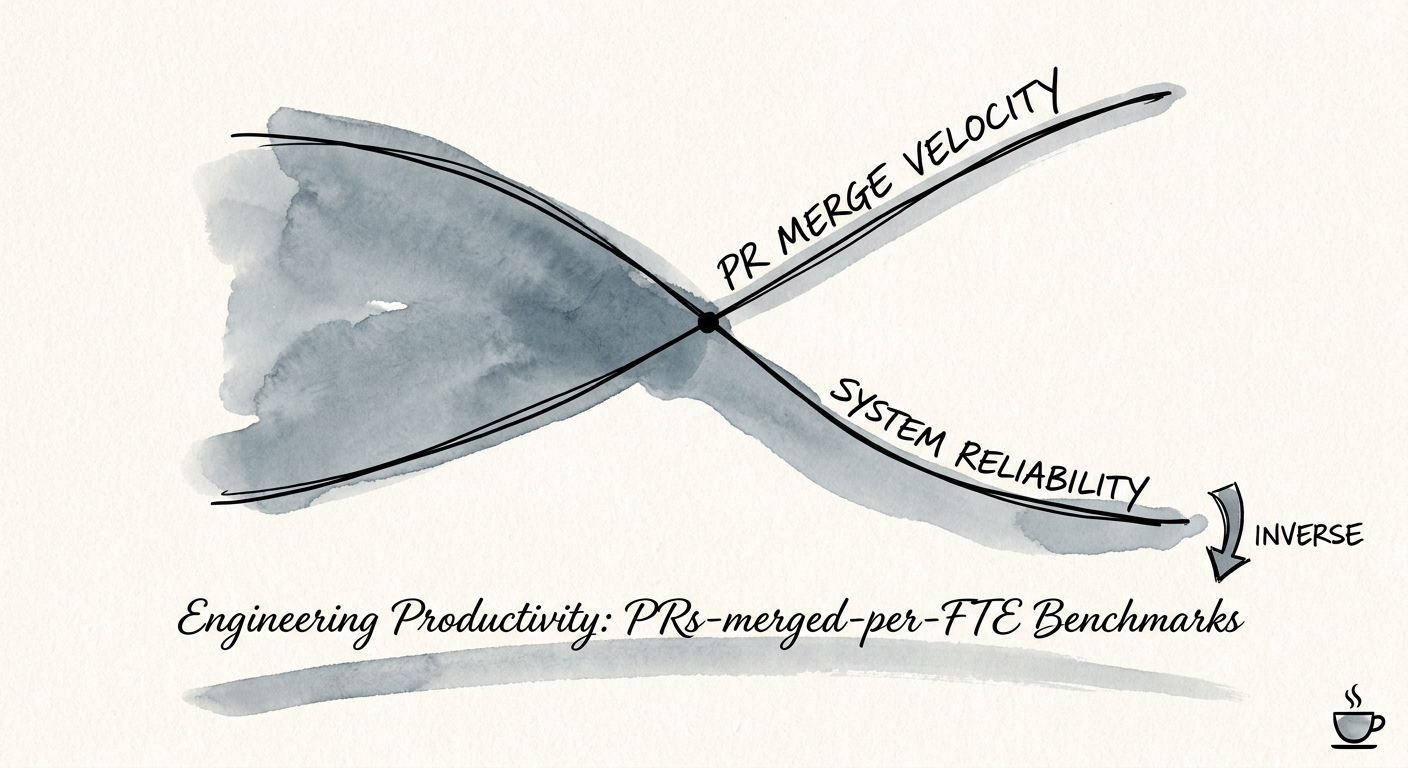 Chart showing the inverse relationship between PR merge velocity and system reliability.