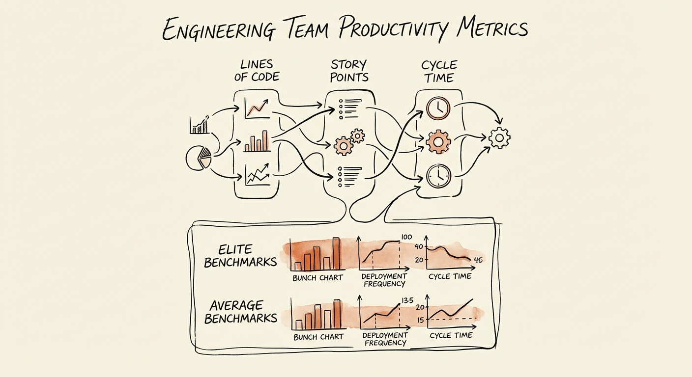Dashboard showing Elite vs Average engineering benchmarks for Cycle Time and Deployment Frequency