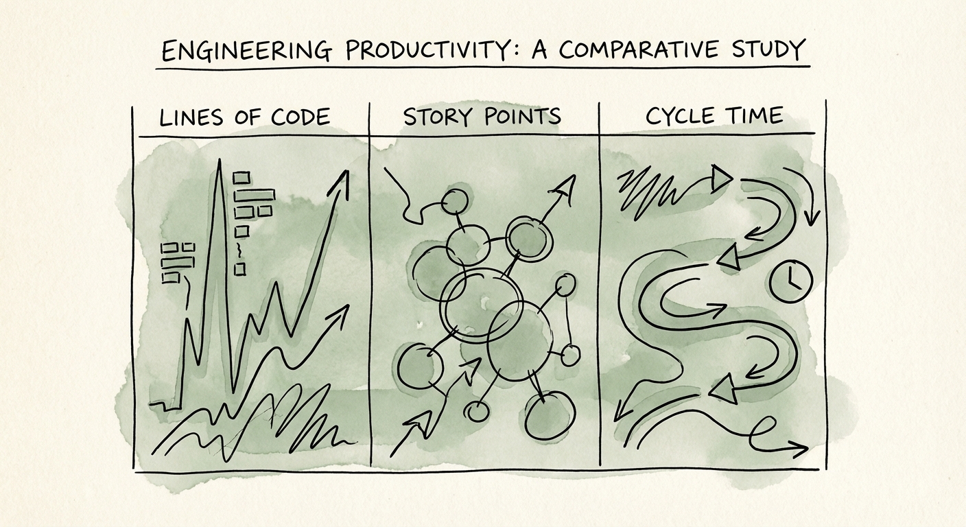 Comparison chart showing Lines of Code vs Cycle Time productivity metrics