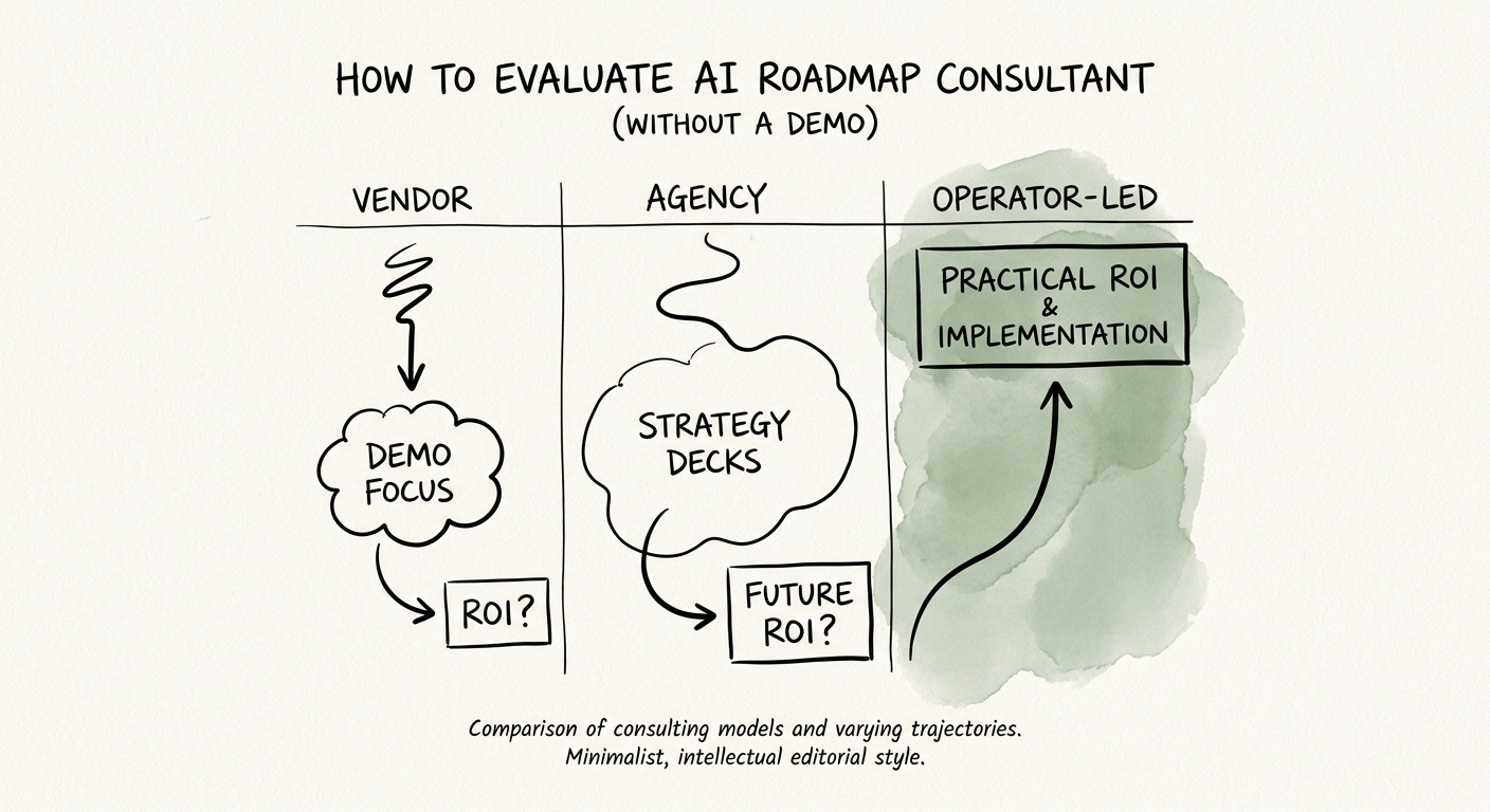 AI implementation checklist for an AI roadmap engagement showing source quality, permissions, review, adoption, and ROI measurement.